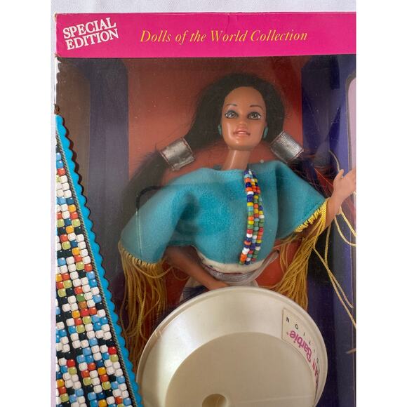 1993 Native American Barbie 2nd Edition Dolls Of The World Collection With Stand - Picture 1 of 11